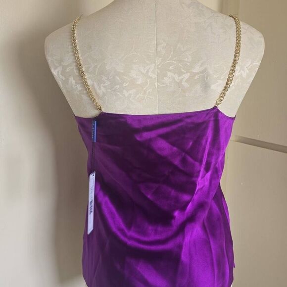 Elie Tahari Silk Wild Berry Cami w/ Gold Chain Straps, NWT, XS, MSRP 248.00 - Picture 4 of 7